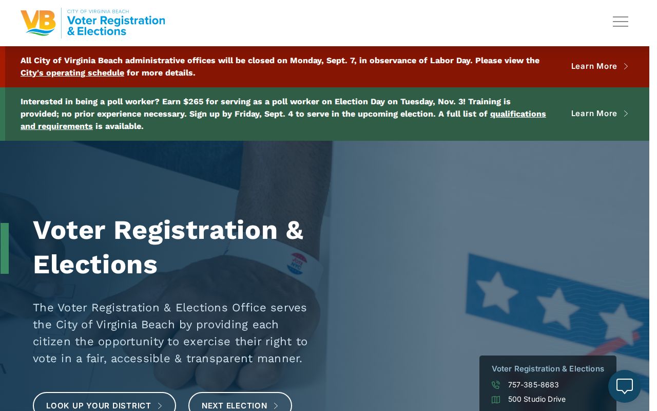 Virginia Beach neighbors local voter registration and election district information