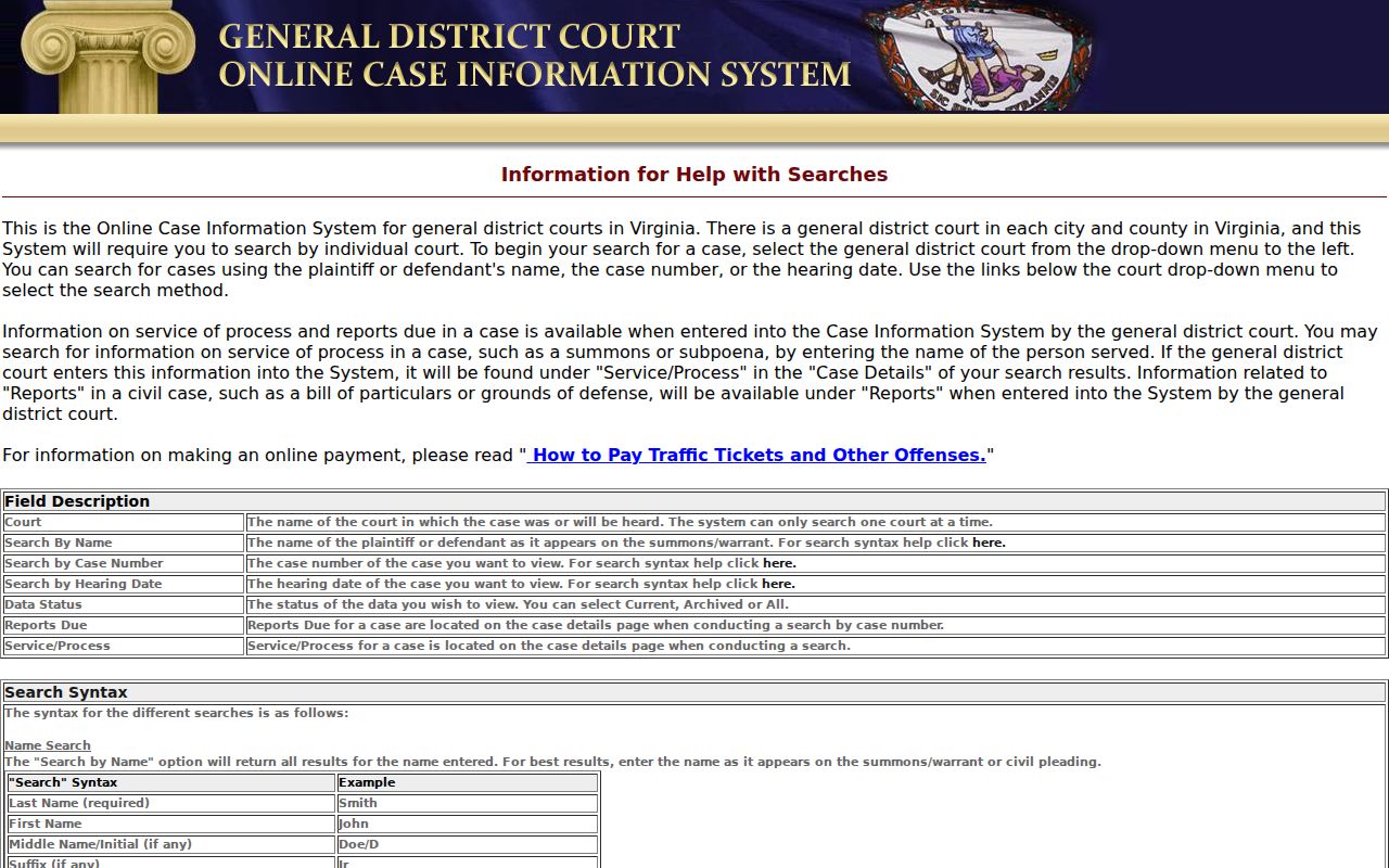 Virginia Beach resident lookup General District Court search field guidance