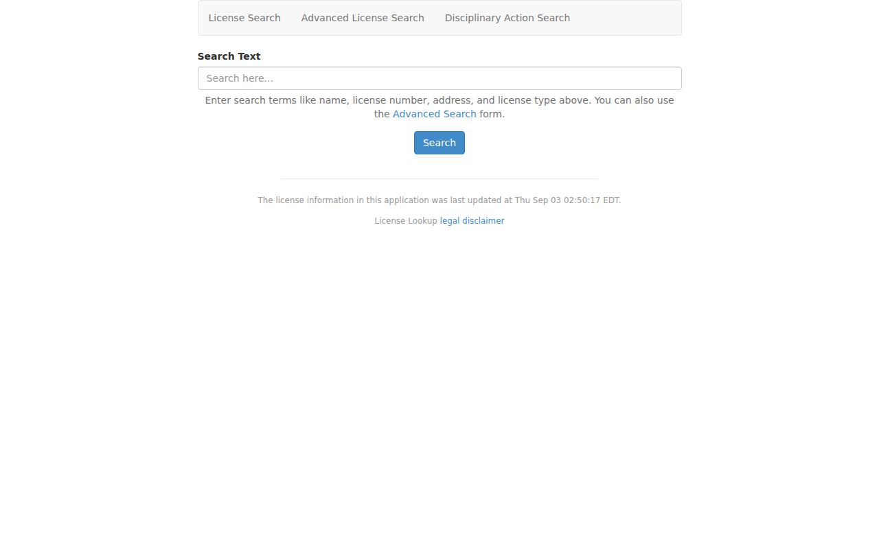 Virginia Beach resident lookup DPOR license search screen