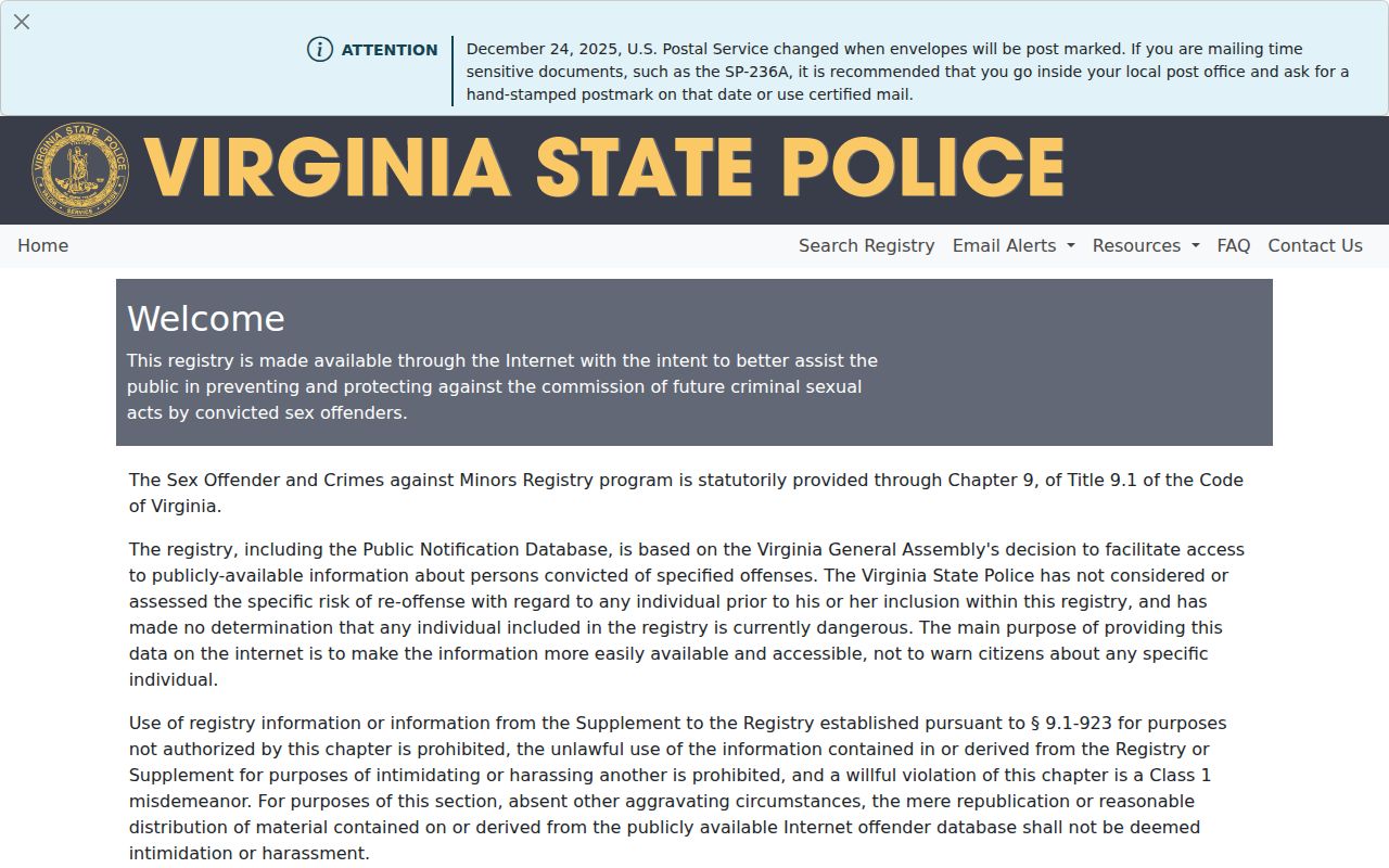 Virginia Beach resident lookup Virginia State Police registry filters